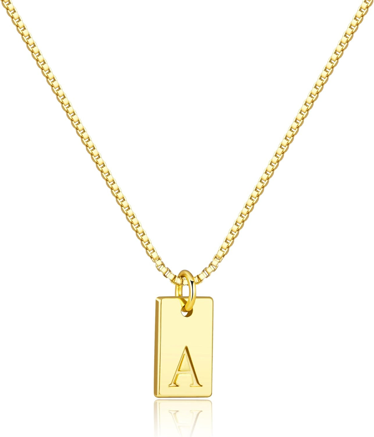 Poxtex dainty initial necklace front view showcasing 14K gold letter pendant
