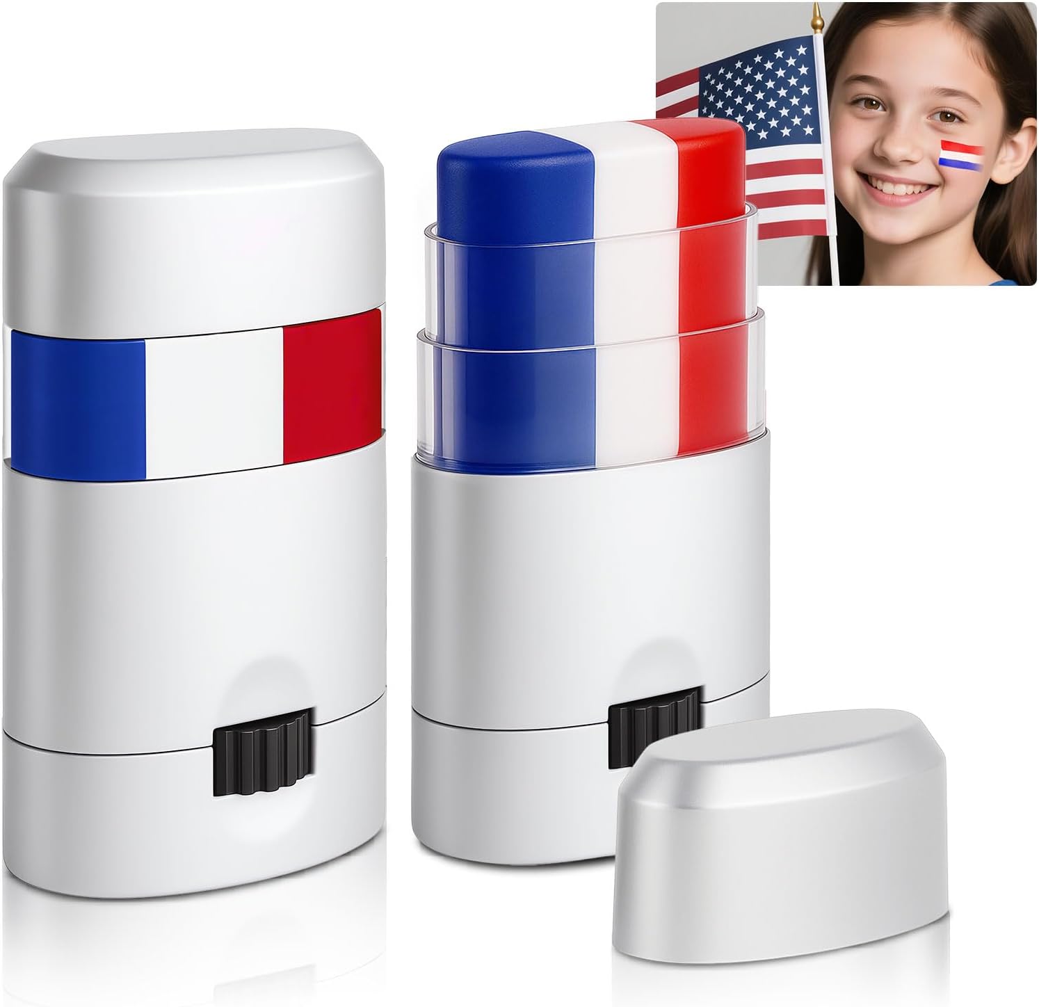 BEFIVECOK red white and blue face paint stick set front view for sports makeup