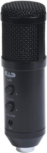CAD Audio U49 USB microphone showing control knobs and headphone jack