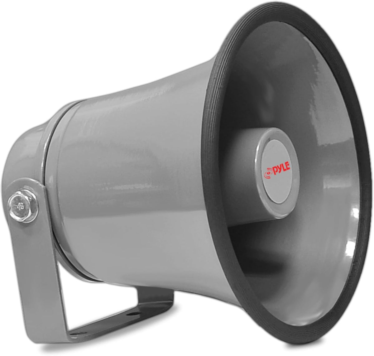 Pyle PHSP8K indoor outdoor PA horn speaker front view showing grey aluminum housing.