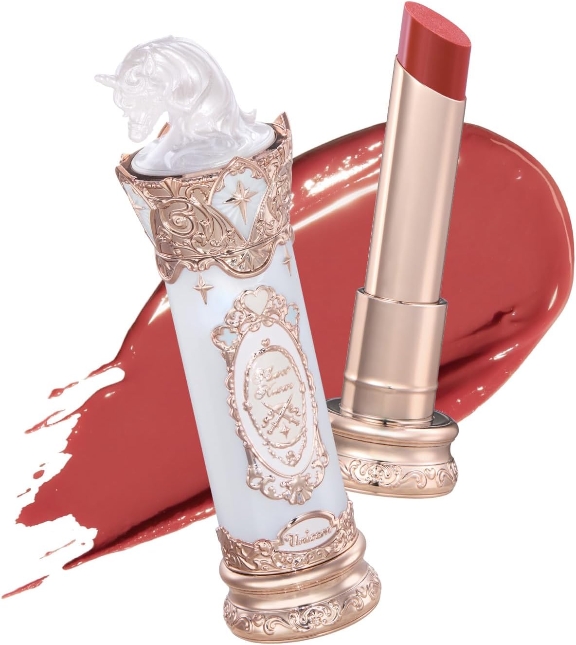 Flower Knows Knight Unicorn Glazed Lipstick, Warm Rosewood Red, Balm-Infused Hydrating Serum Formula, Sheer Glossy Finish, Vegan, 0.12 oz (U08 Crimson Agate) - Image 1