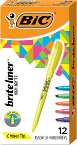 BIC Brite Liner Highlighters, Chisel Tip, 12-Count Pack, Yellow Ink - Image 15