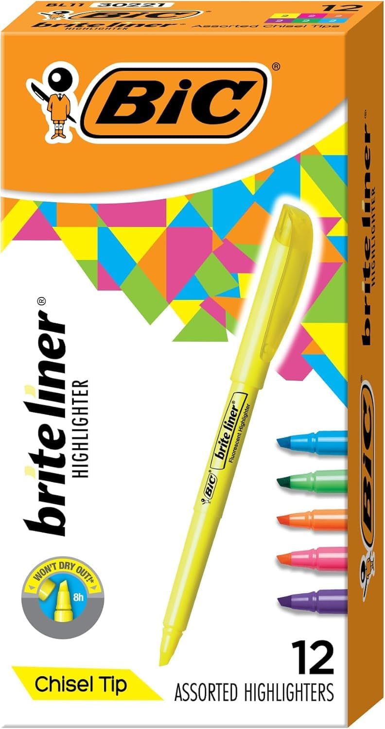 BIC Brite Liner Highlighters, Chisel Tip, 12-Count Pack, Yellow Ink - Image 15