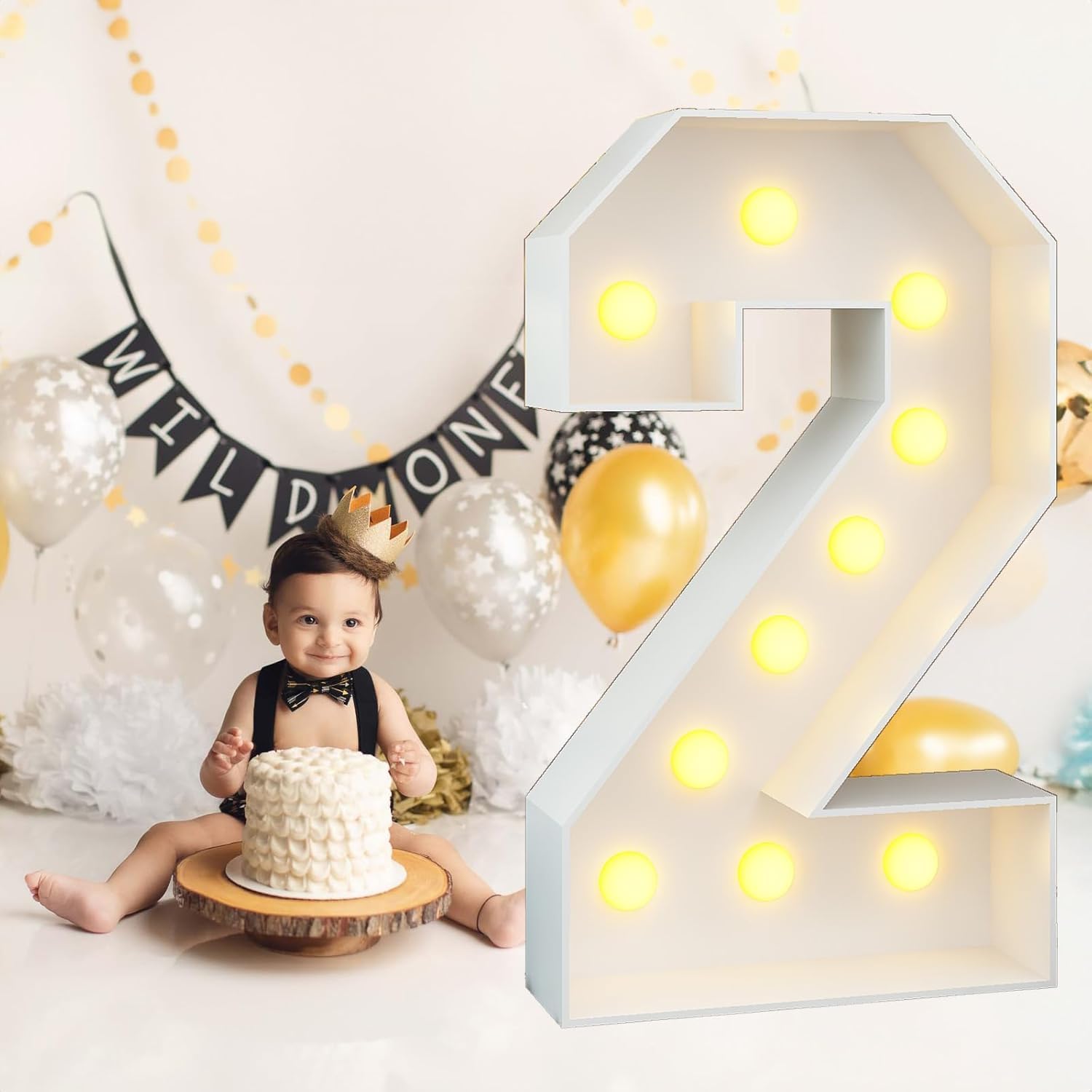 Paeyeq marquee four foot light up number two white front view birthday party decoration