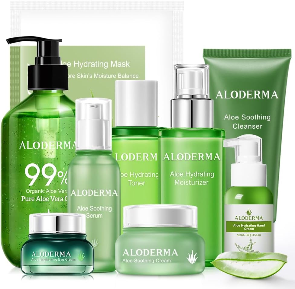 Aloderma brand 9 piece ultimate aloe vera skin care kit for sensitive skin
