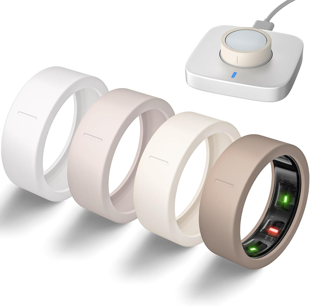 BandRain ultra thin smart ring silicone covers front view showcasing four different protective sleeves.