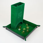 Metallic Dice Games green folding dice tower rolling action