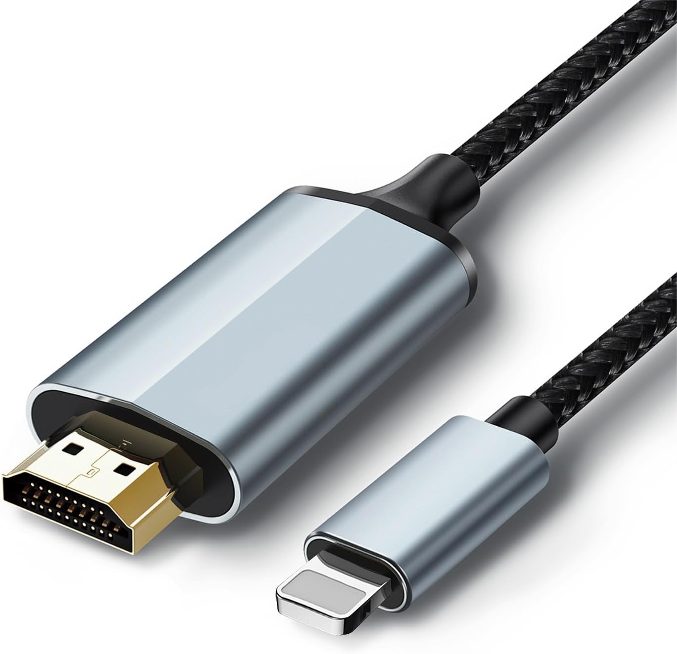 Lulaven Lightning to HDMI adapter cable front view displaying gold plated connector.