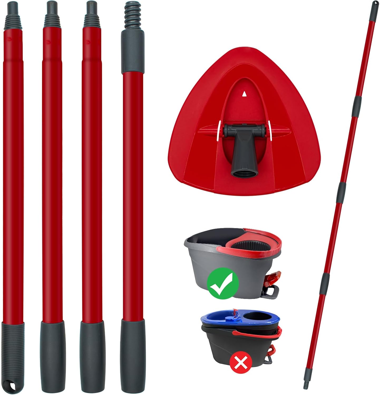 Dlaimi 4 section extendable mop handle red front view