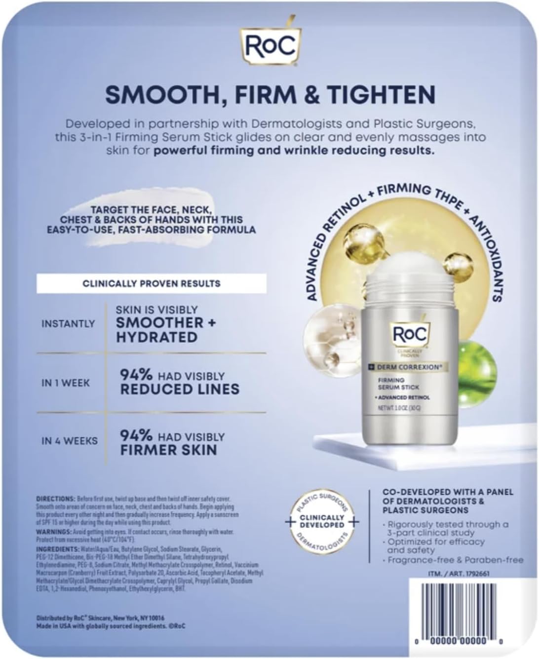 RoC Derm Correxion solid retinol serum stick for face and neck tightening