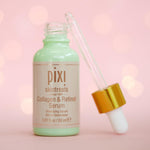 Authentic Pixi Beauty anti aging evening face serum with acacia collagen and time release retinol ingredients close up.