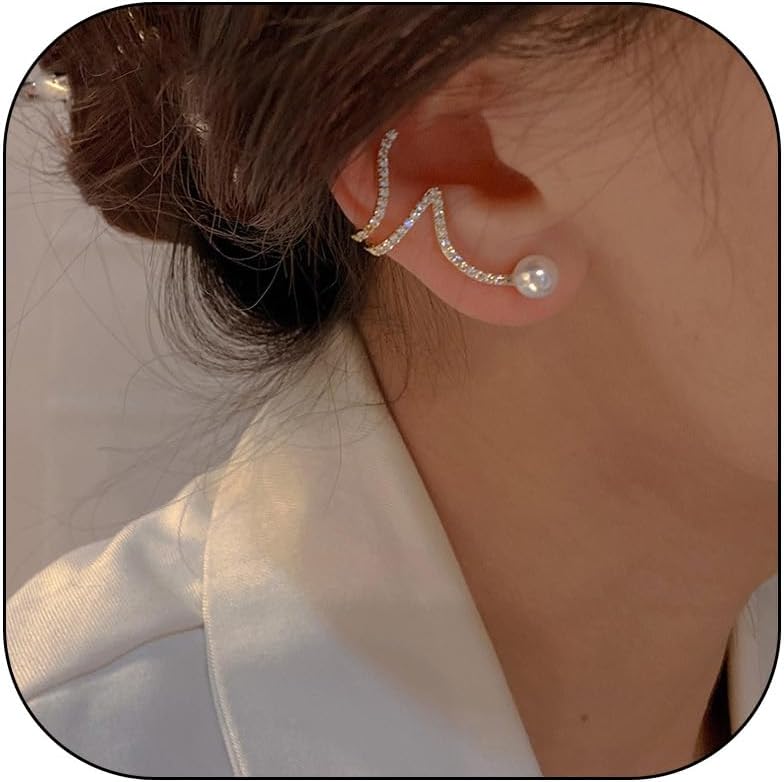 Frodete pearl ear cuff front view showing chunky design