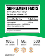 BulkSupplements Nattokinase pure enzyme powder supplement nutrition facts label