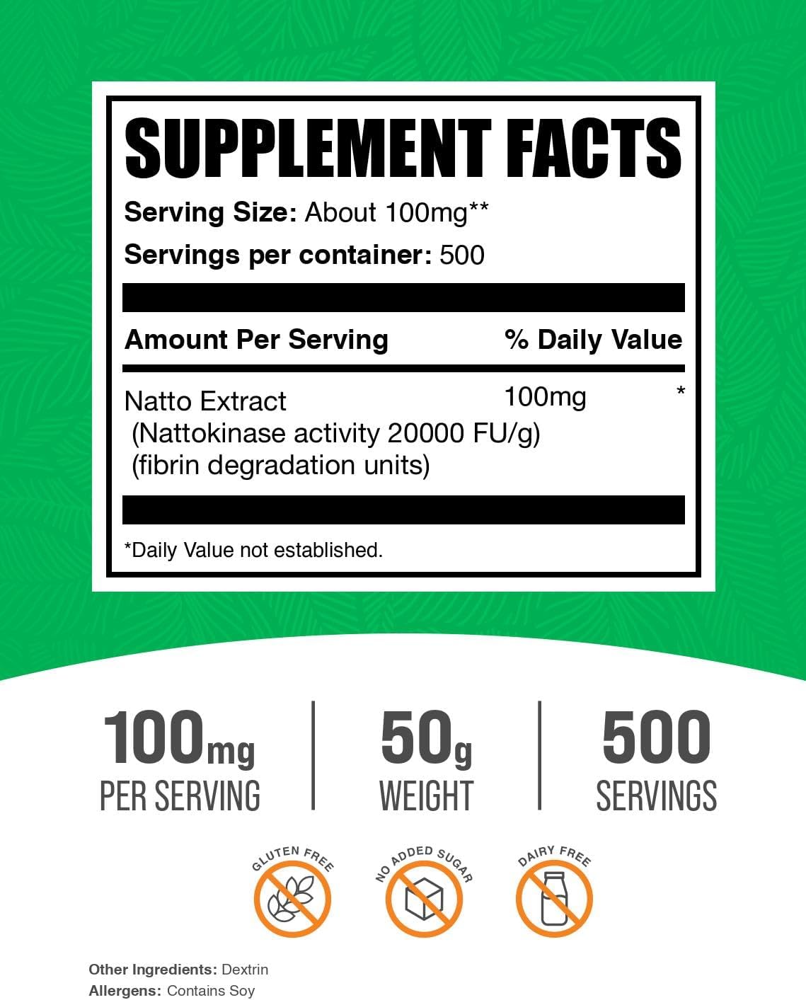 BulkSupplements Nattokinase pure enzyme powder supplement nutrition facts label