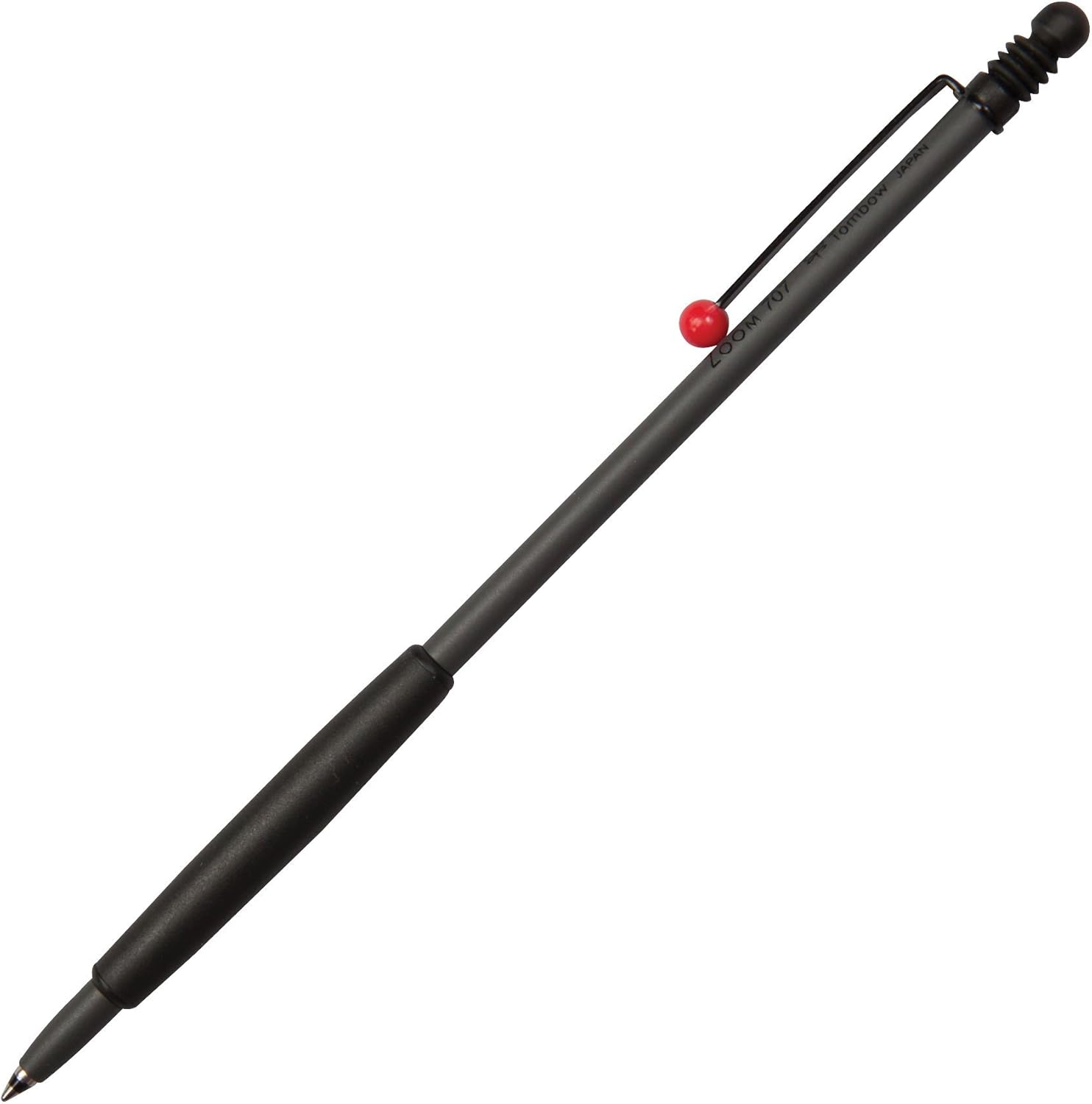 Tombow Zoom 707 ballpoint pen front view showcasing gray and black finish.