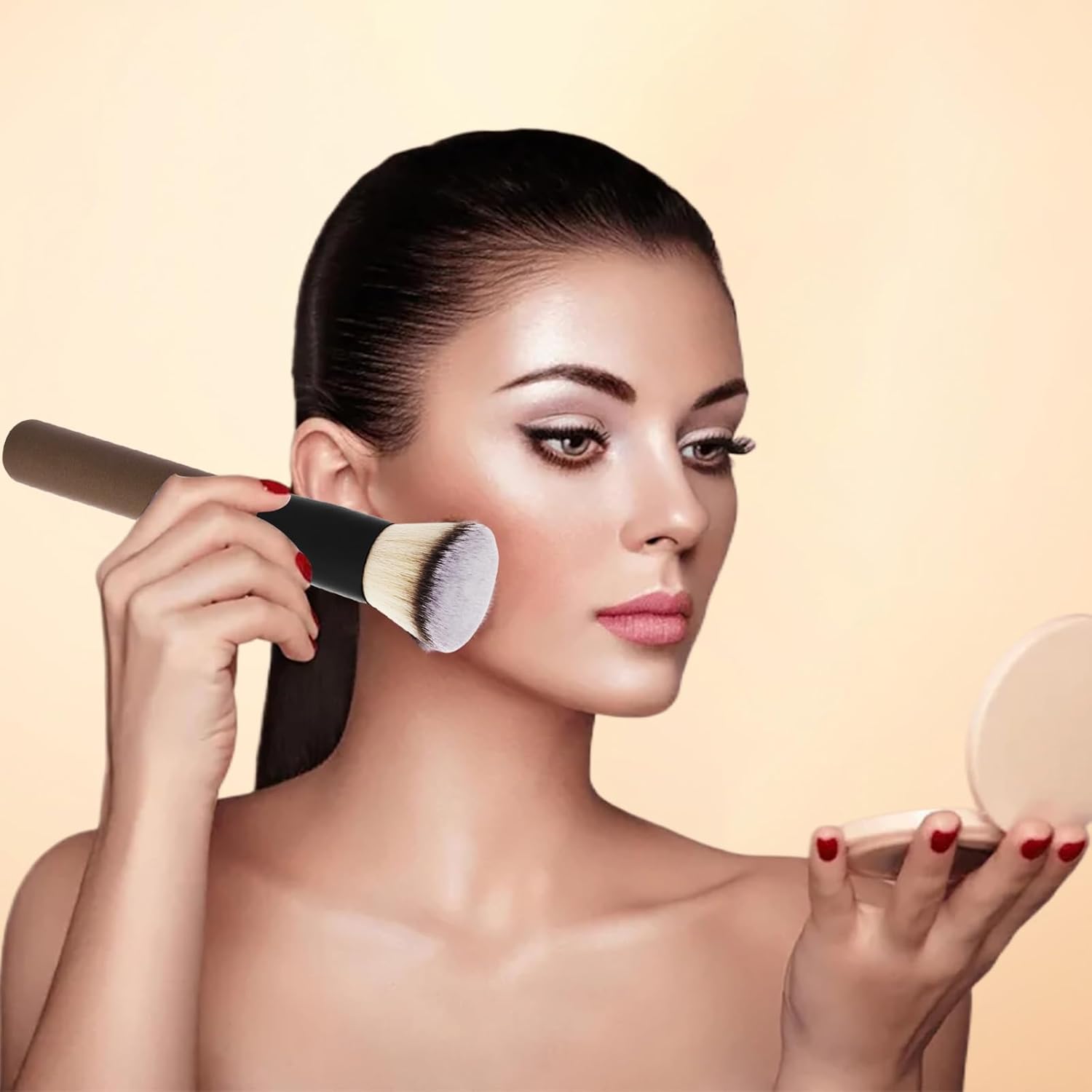 Bueart Design premium flat top kabuki foundation brush front view for full coverage makeup blending.