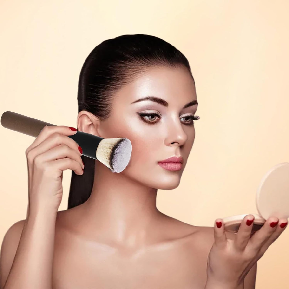 Bueart Design premium flat top kabuki foundation brush front view for full coverage makeup blending.
