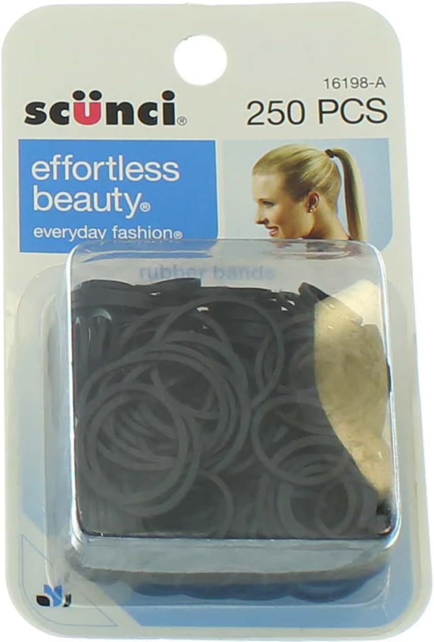 Scünci black rubber hair bands front view packaging and product display