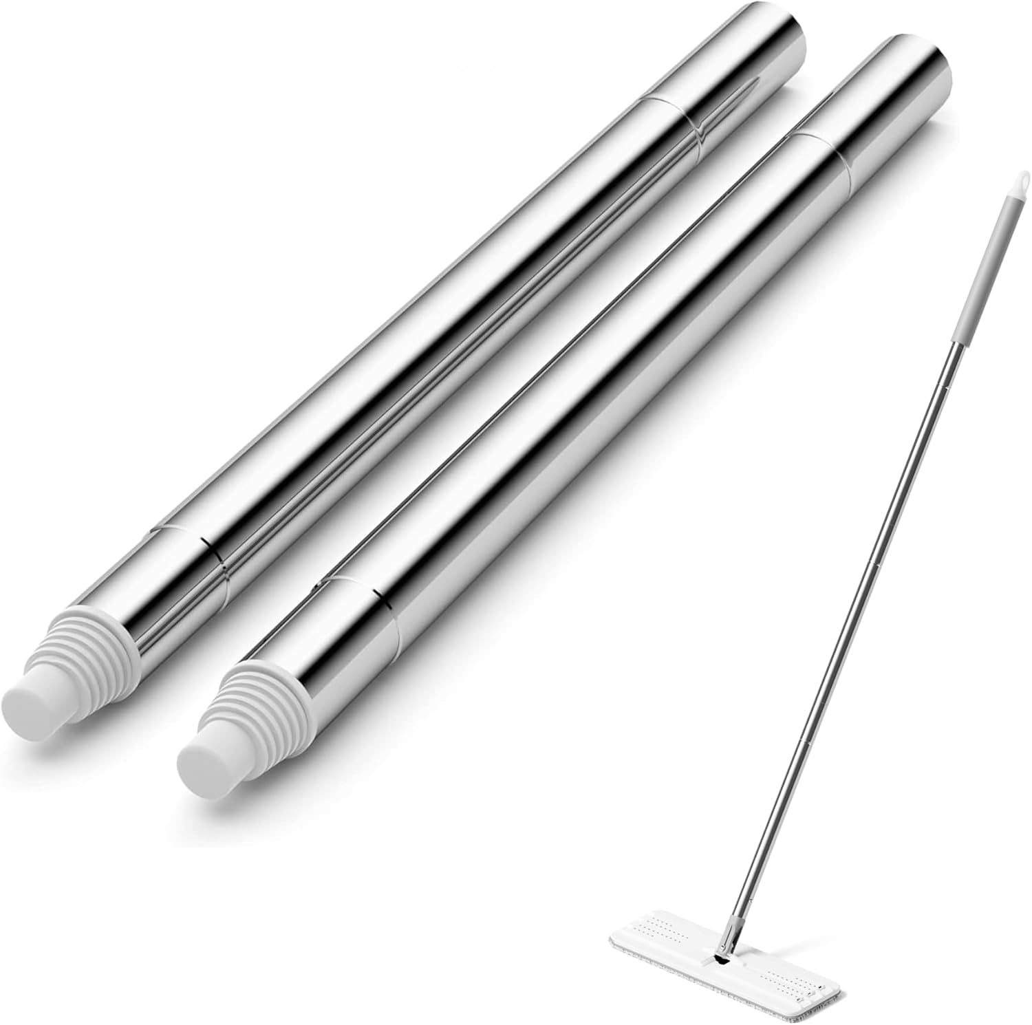 JOYMOOP mop handle extension rods front view showing two stainless steel poles