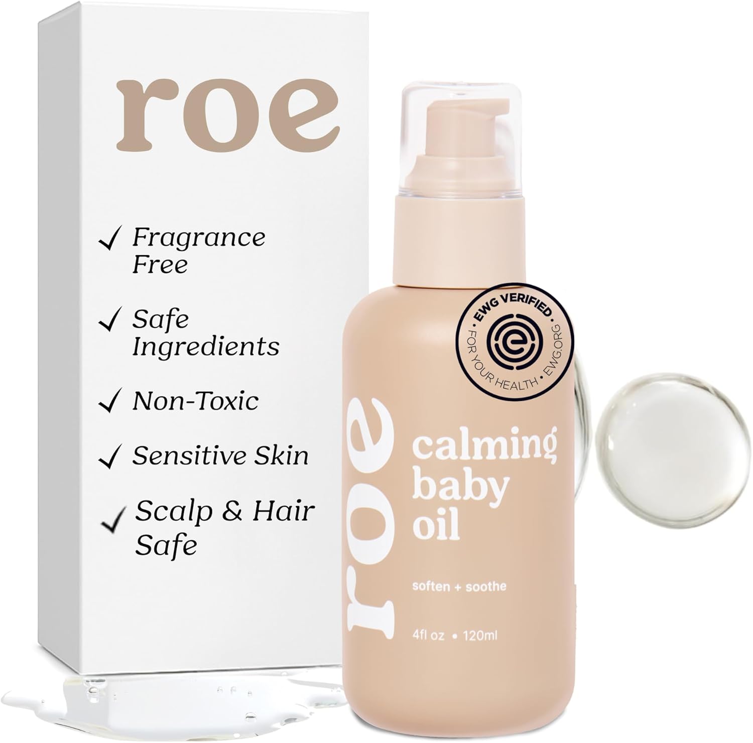 Roe Wellness Baby Hair Scalp and Body Oil front view bottle