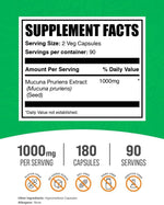 BulkSupplements Velvet Bean extract capsules nutritional facts label with clean vegan ingredients list.