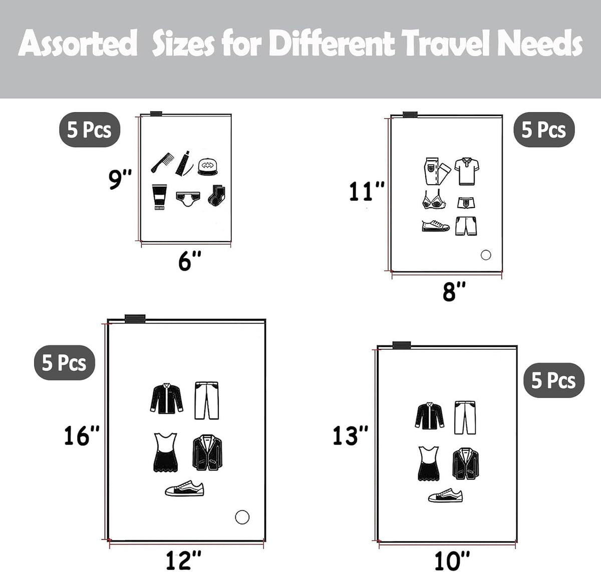 BEUYI frosted slider zip bags packed with folded clothing items