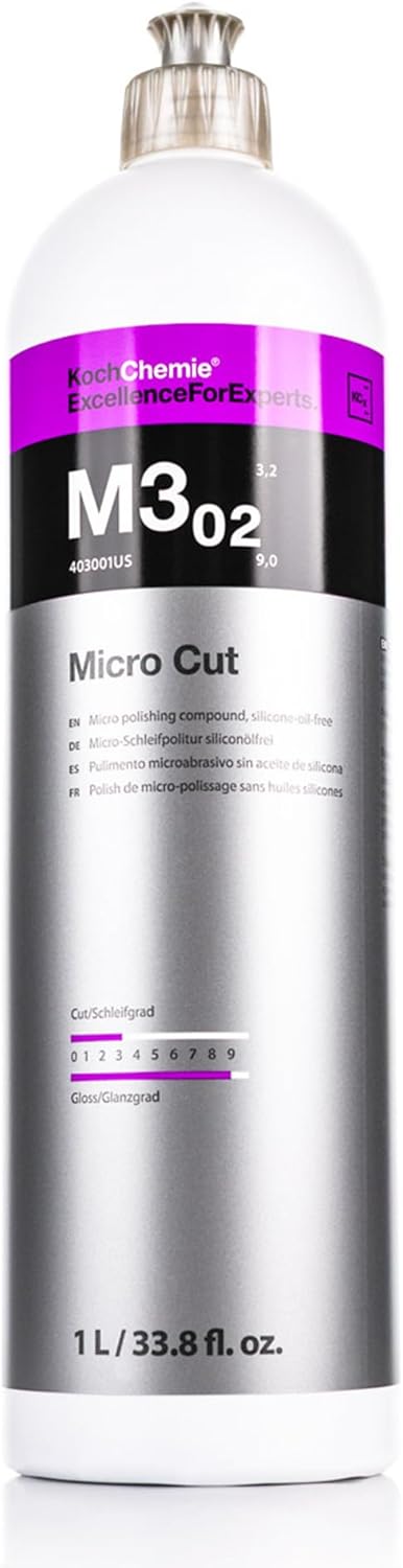 Koch Chemie Micro Cut M3.02 Polishing Compound 250ml front view bottle showing premium car detailing formula