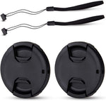 JJC 58mm front lens cap cover pack showing front view of the center pinch mechanism