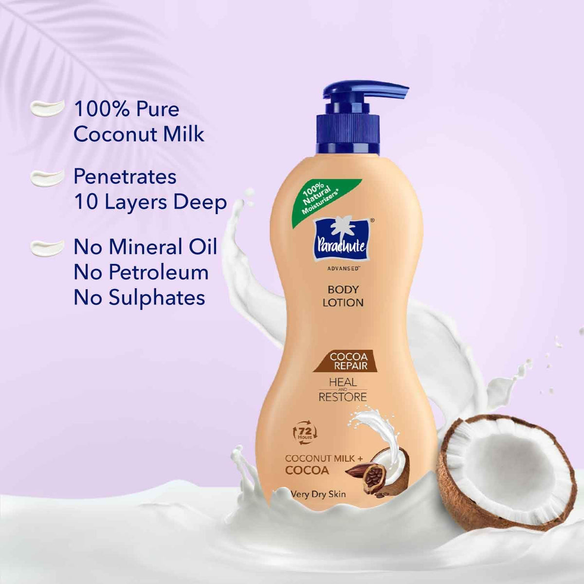 Parachute Advansed Cocoa Repair Body Lotion bottle size perspective shot