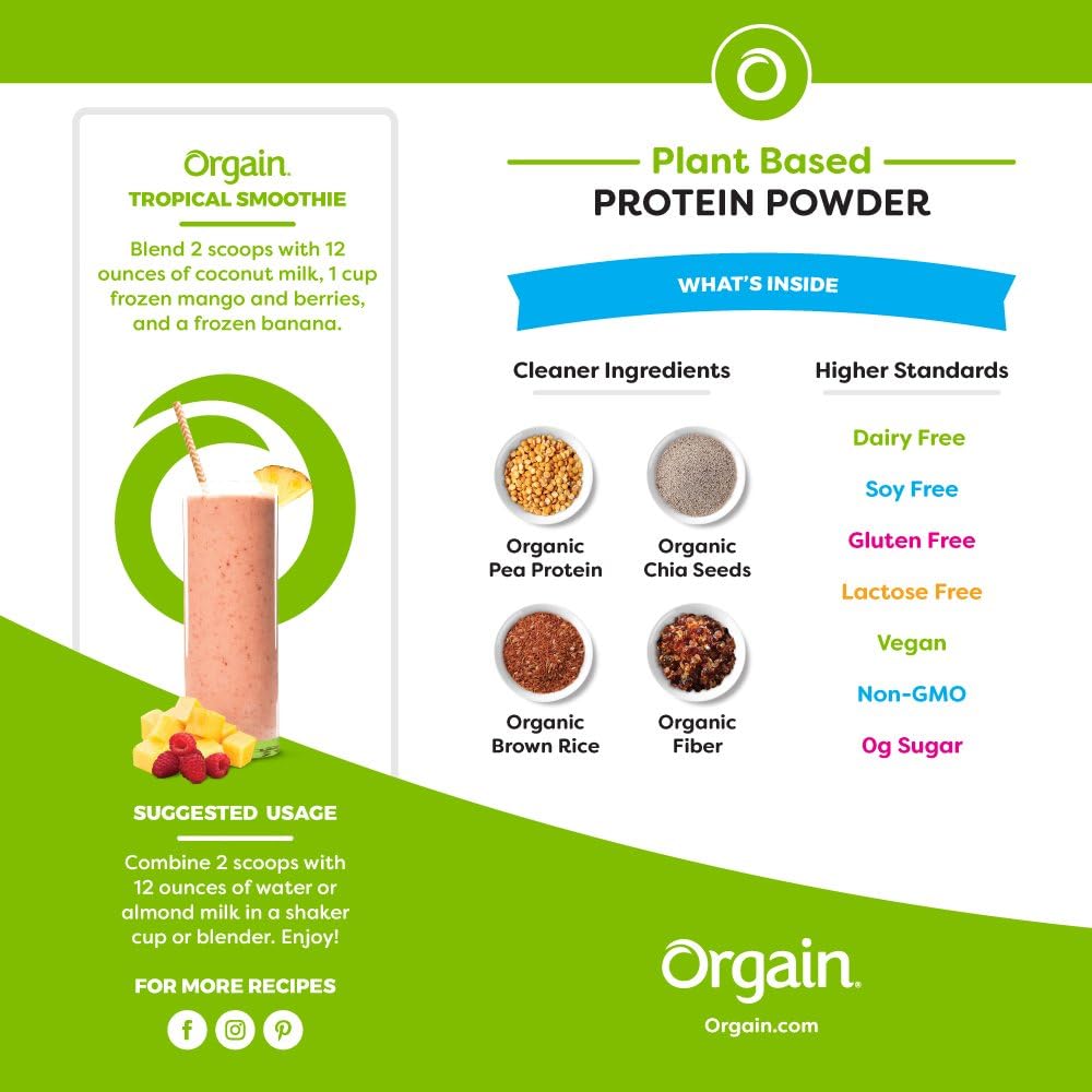 Orgain Organic Plant Based Protein Powder, Vanilla Bean - Vegan, Low Net Carbs, Non Dairy, Gluten Free, Lactose Free, No Sugar Added, Soy Free, Kosher, Non-GMO, 2.03 Pound - Image 10