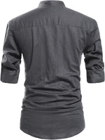 NITAGUT casual daily look linen shirt mandarin collar