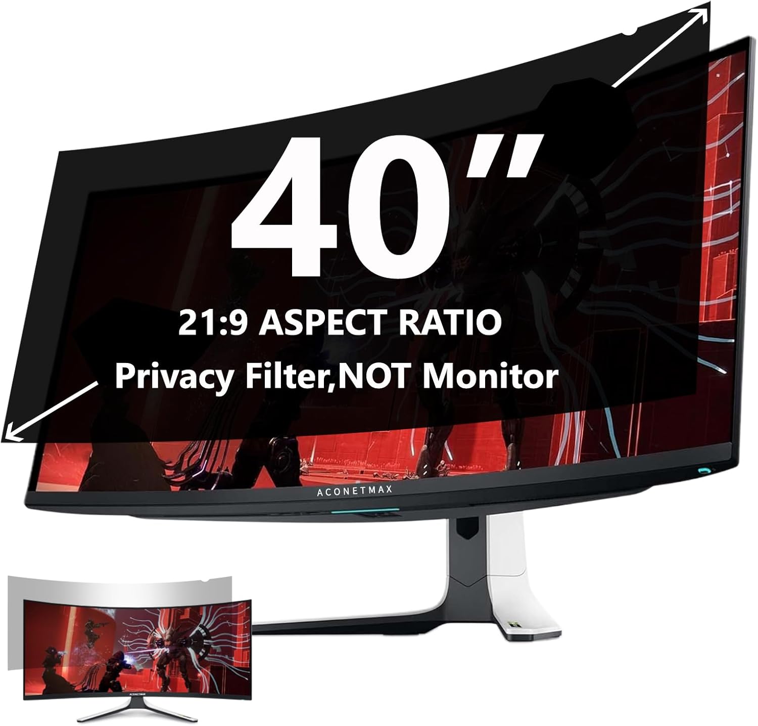 ACONETMAX 40 inch ultrawide curved monitor privacy screen filter showing front view clarity