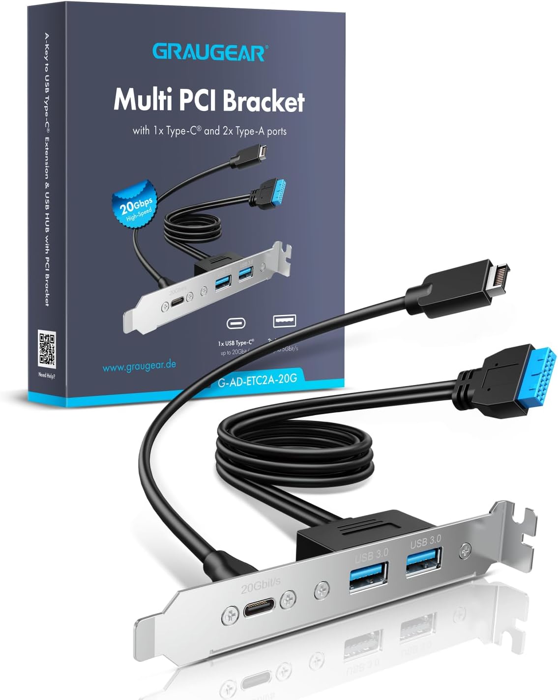 GRAUGEAR 20Gbps USB3.2 Gen2x2 USB-C Front Panel Adapter, Motherboard Header Extension Cable, USB-C and USB to USB3.2 Type-E Key-A 20-Pin and 19-Pin USB3.0 Connectors with PCIe Bracket[G-AD-ETC2A-20G] - Image 9