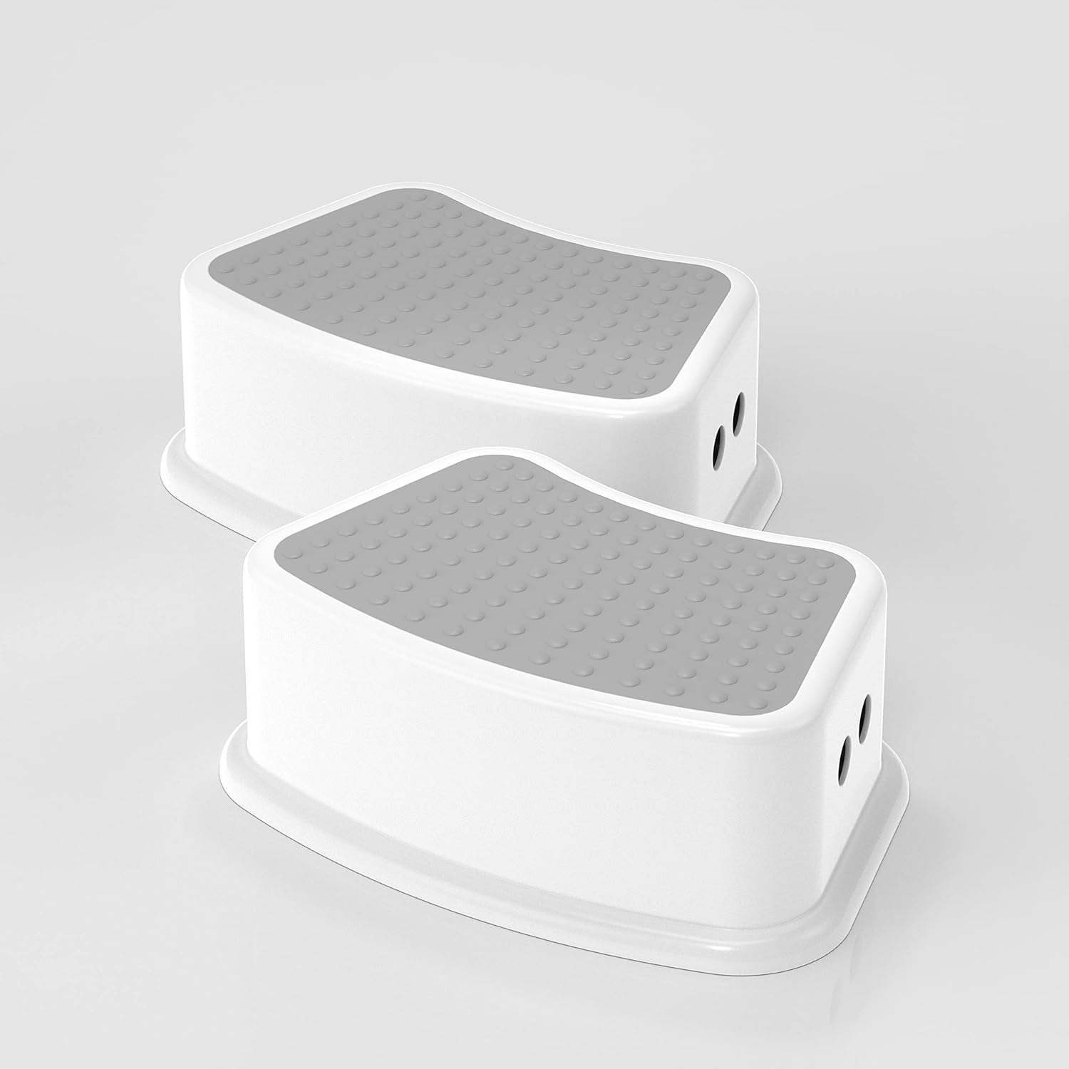 UNCLE WU kids step stool two pack front view showing gray and white toddler potty training stools