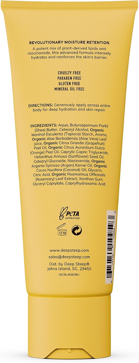 Deep Steep body lotion back label with ingredient list