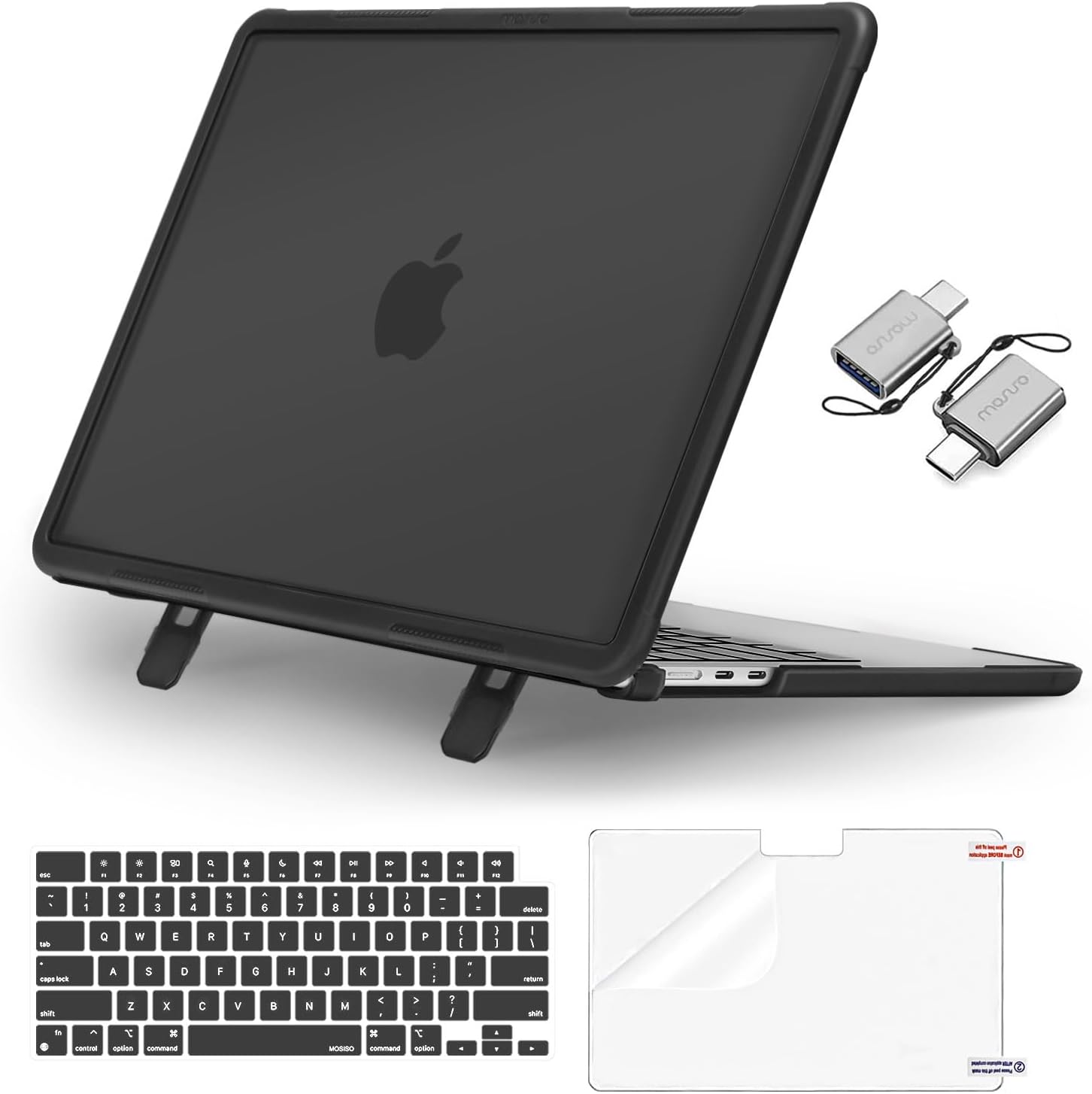 MOSISO MacBook Air 13 inch shock absorbing case front view in matte black color.