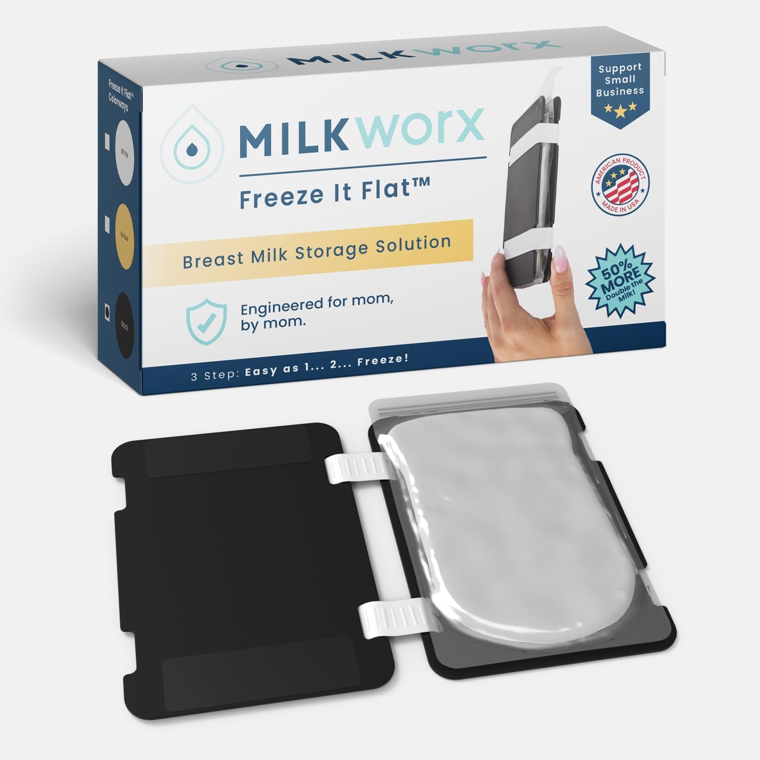 MilkWorx Freeze It Flat breastmilk freezer storage system front view