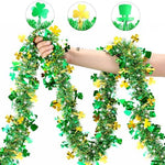 Flexible Irish theme tinsel twist hanging decoration wrapped around an outdoor staircase railing.