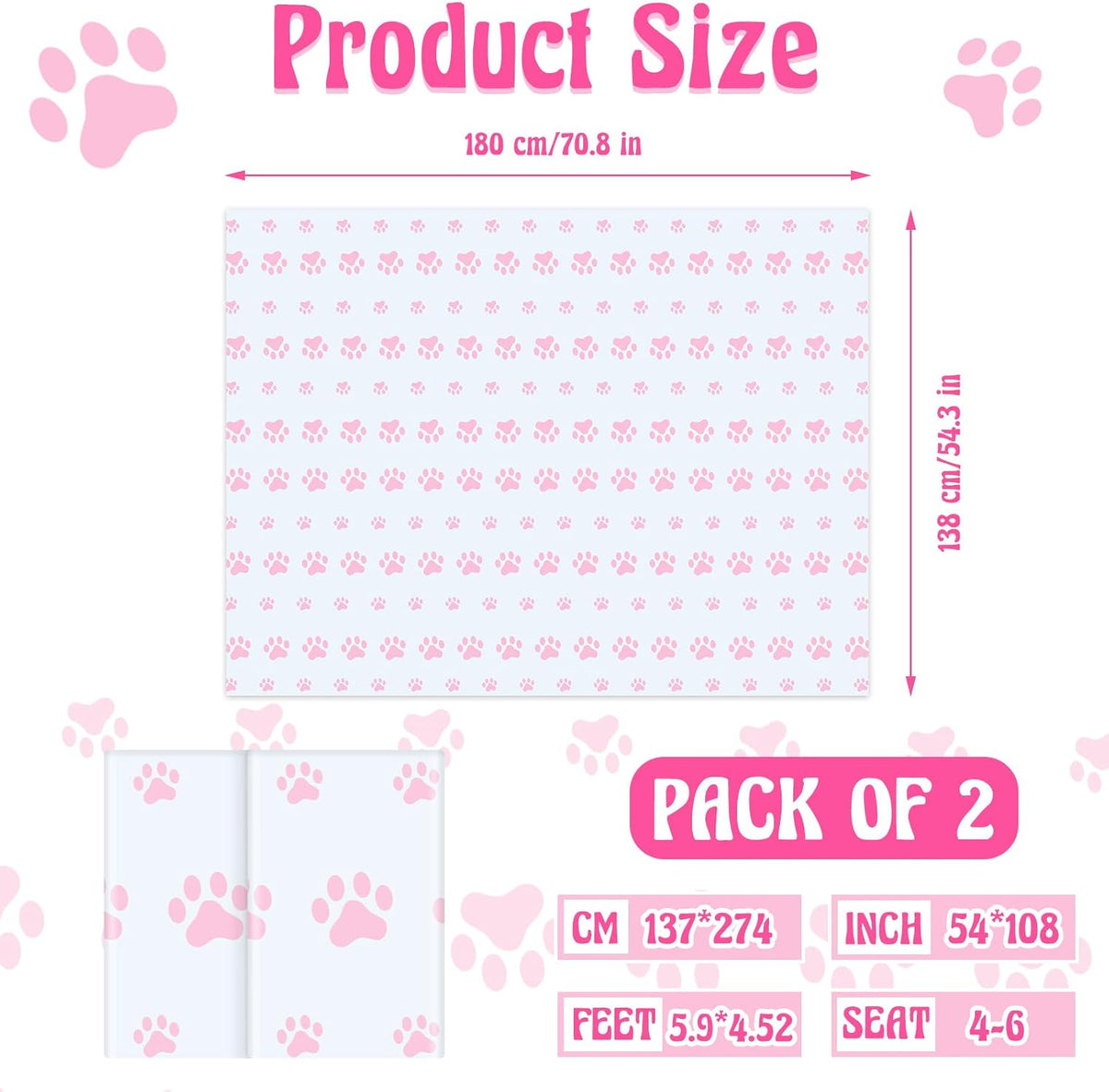 Pink disposable table cover spread out on rectangular table