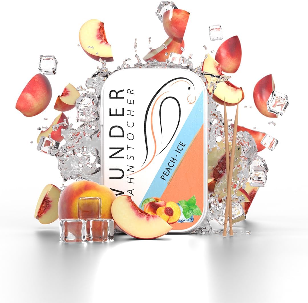 Wunder Flavored Toothpicks Peach Ice front view of premium metal tin oral care accessory