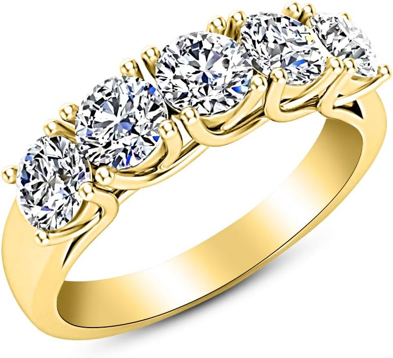 Houston Diamond District 1 to 6 Carat Lab Grown Diamond 5 Stone Ring Band | 14K White Gold Round Cut Anniversary Stackable Wedding Band for Women in Solid Gold E-F Color VS2-SI1 Clarity - Image 9
