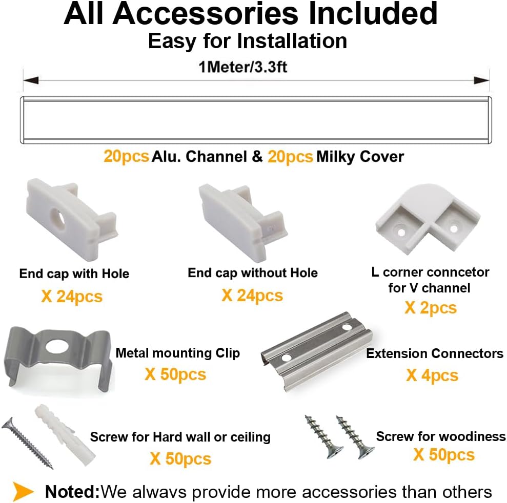 Hunhun aluminum profile kit with milky cover and end caps