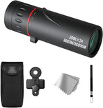 WenTigDY mini monocular telescope front view showing matte black finish and red focus ring indicator.