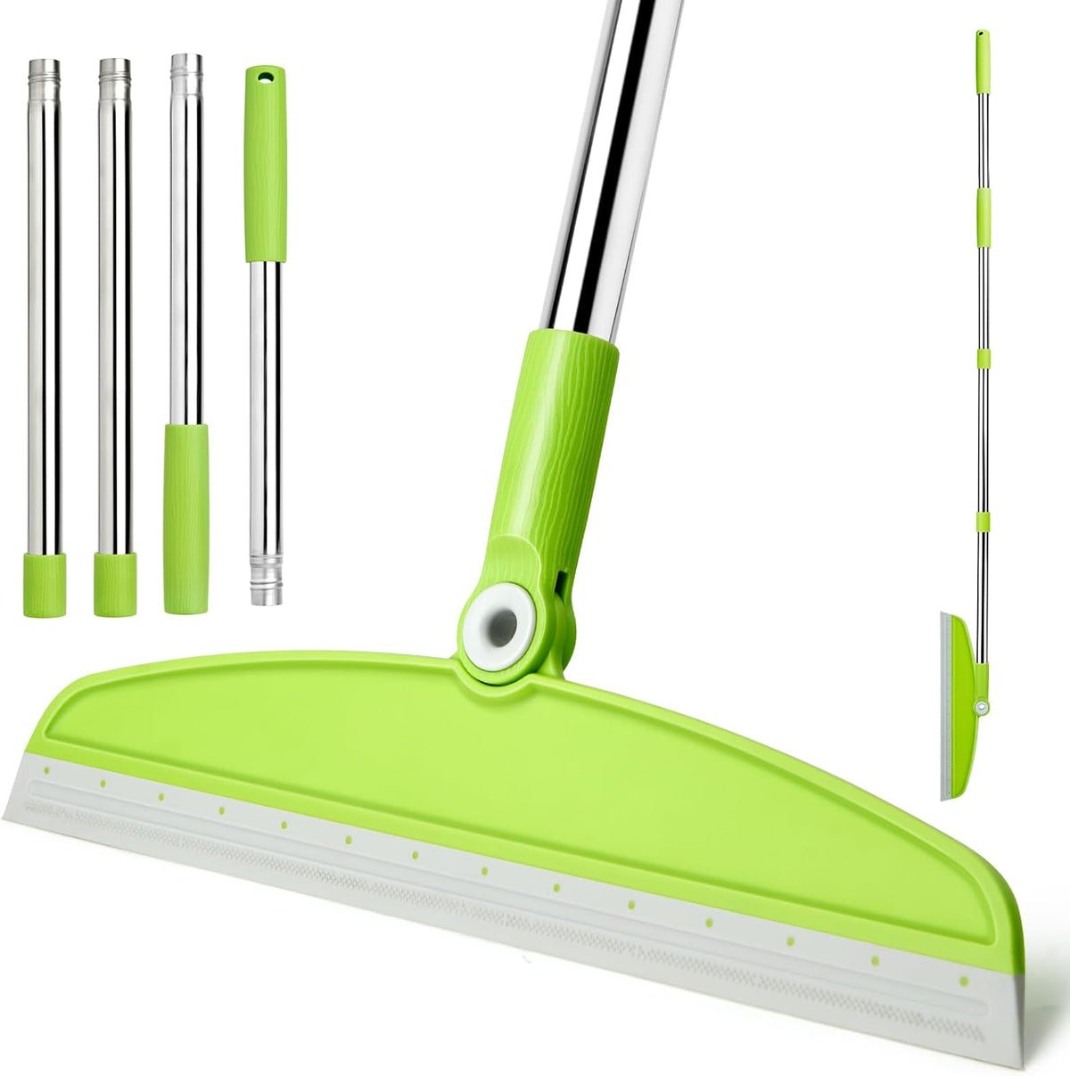 XXFLOWER Silicone Air Broom front view showcasing the gray green head and adjustable handle setup.