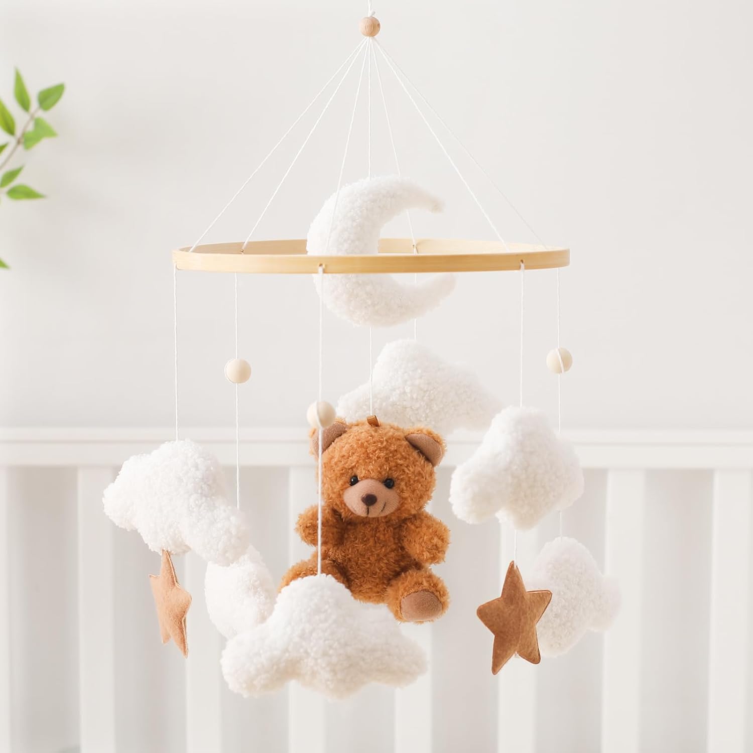 StarryMobile bear and cloud crib mobile front view hanging nursery decoration