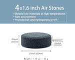 Close up view of a one point six inch round oxygen diffuser stone connected to standard airline tubing.