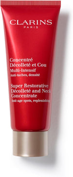 Clarins Super Restorative Décolleté and Neck Concentrate front view red tube packaging