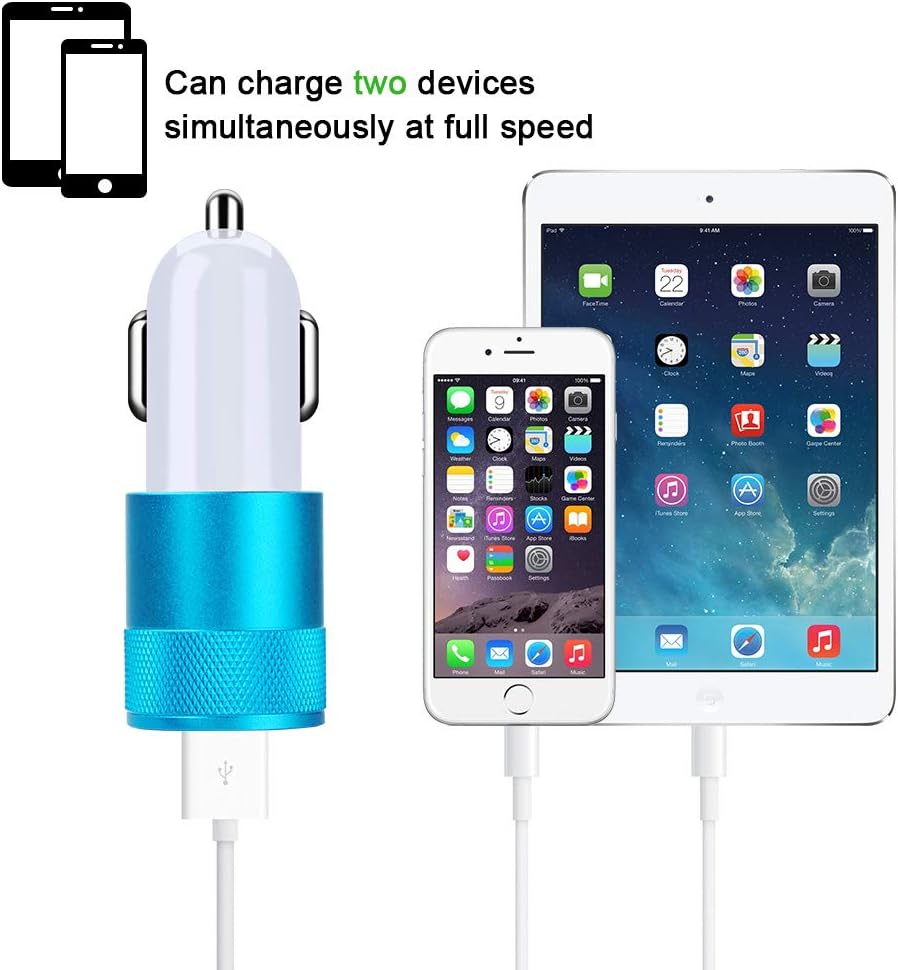 Sicodo USB car charger close up of the blue LED indicator ring