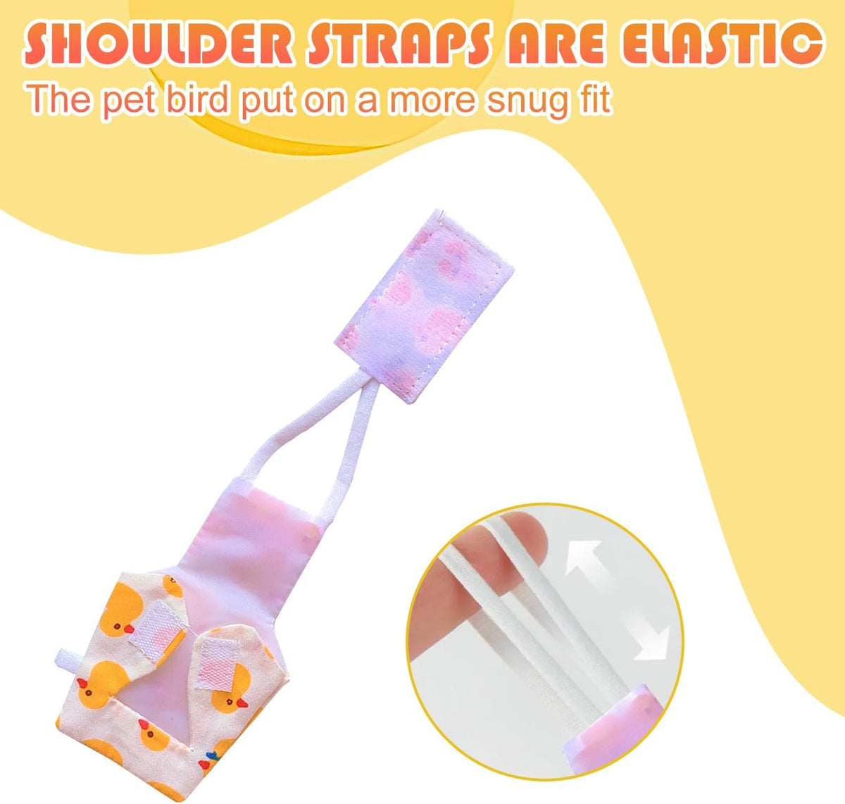 Adjustable bird diaper with secure fasten tape and elastic back rope