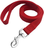 MANDAO Strong Nylon Dog Leash front view featuring vibrant red heavy-duty webbing.
